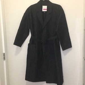 Tracy Reese Textured Long Black Coat w/ Belt